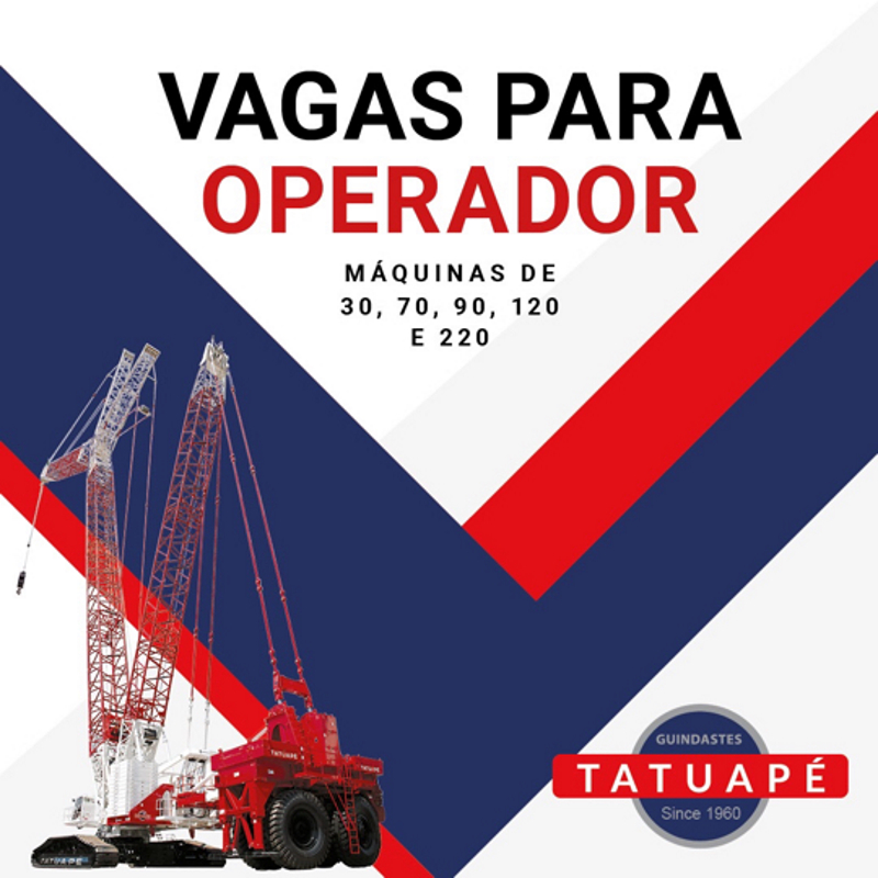 GUINDASTES TATUAPÉ ESTÁ CONTRATANDO OPERADORES